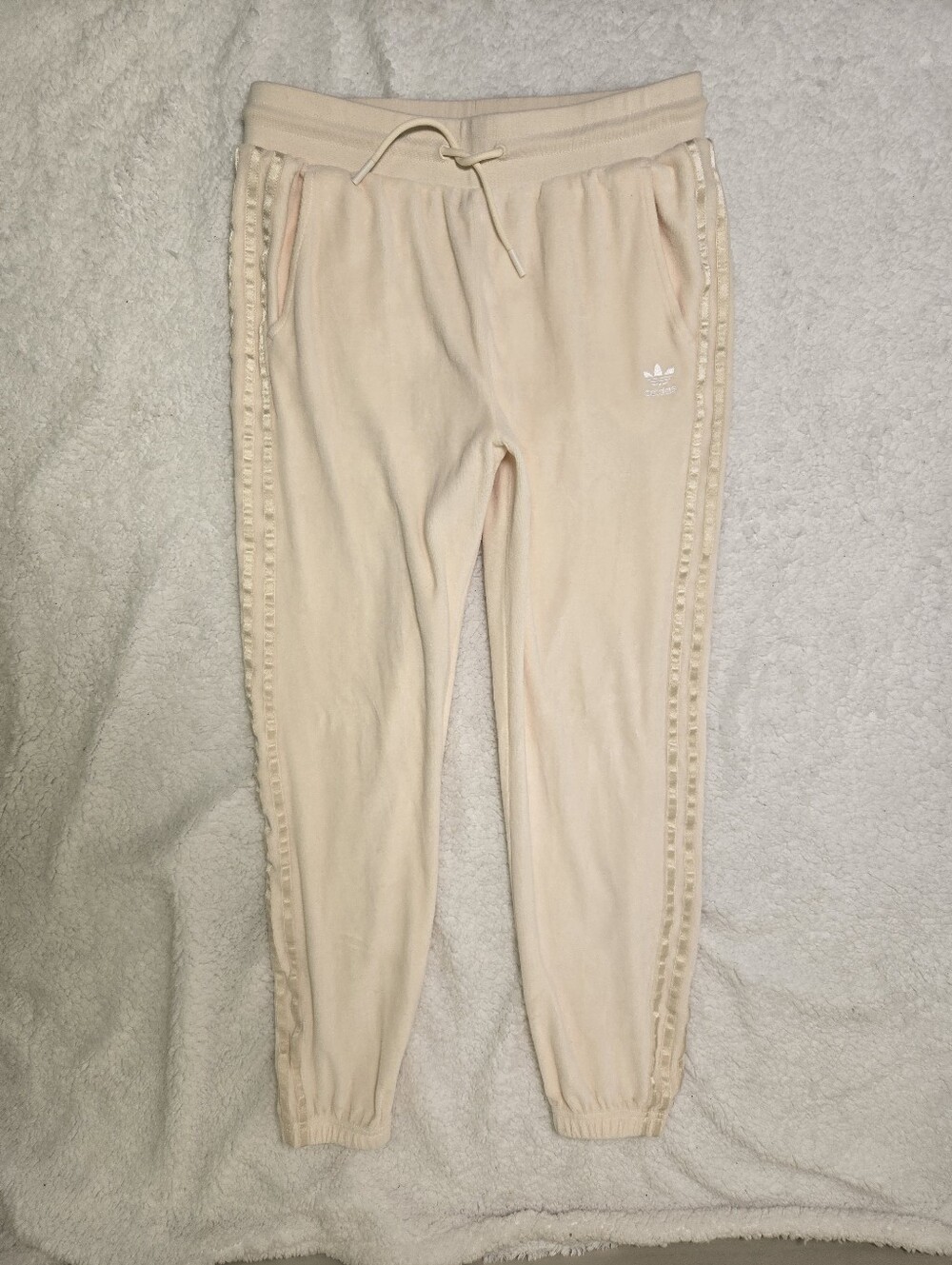 Adidas Originals Joggers Sweatpants Baggy Fit Ivory Trefoil Logo Pockets Medium